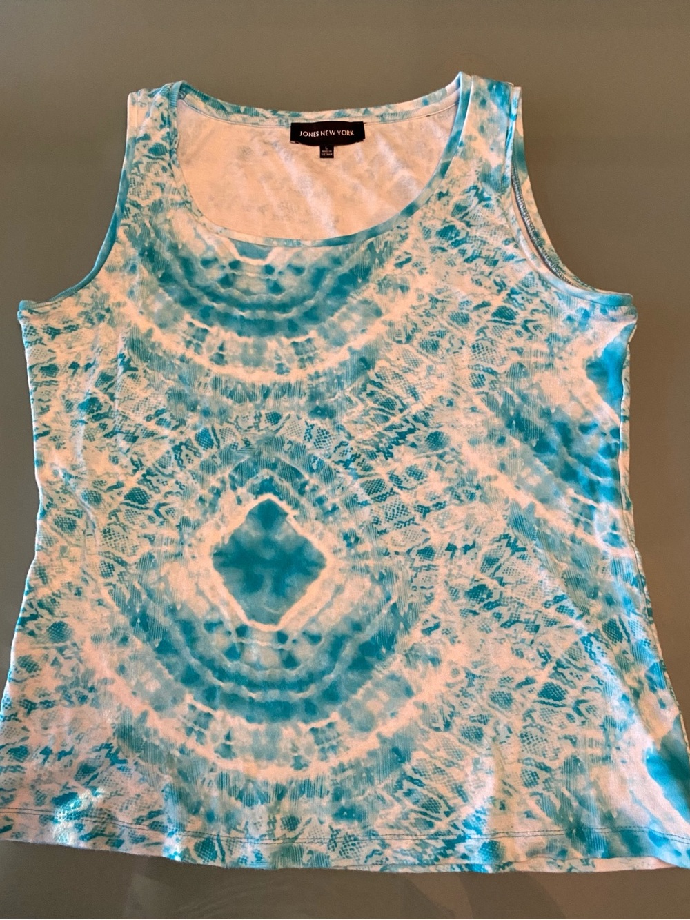 Jones New York Aqua and White Tie-Dye Tank Top